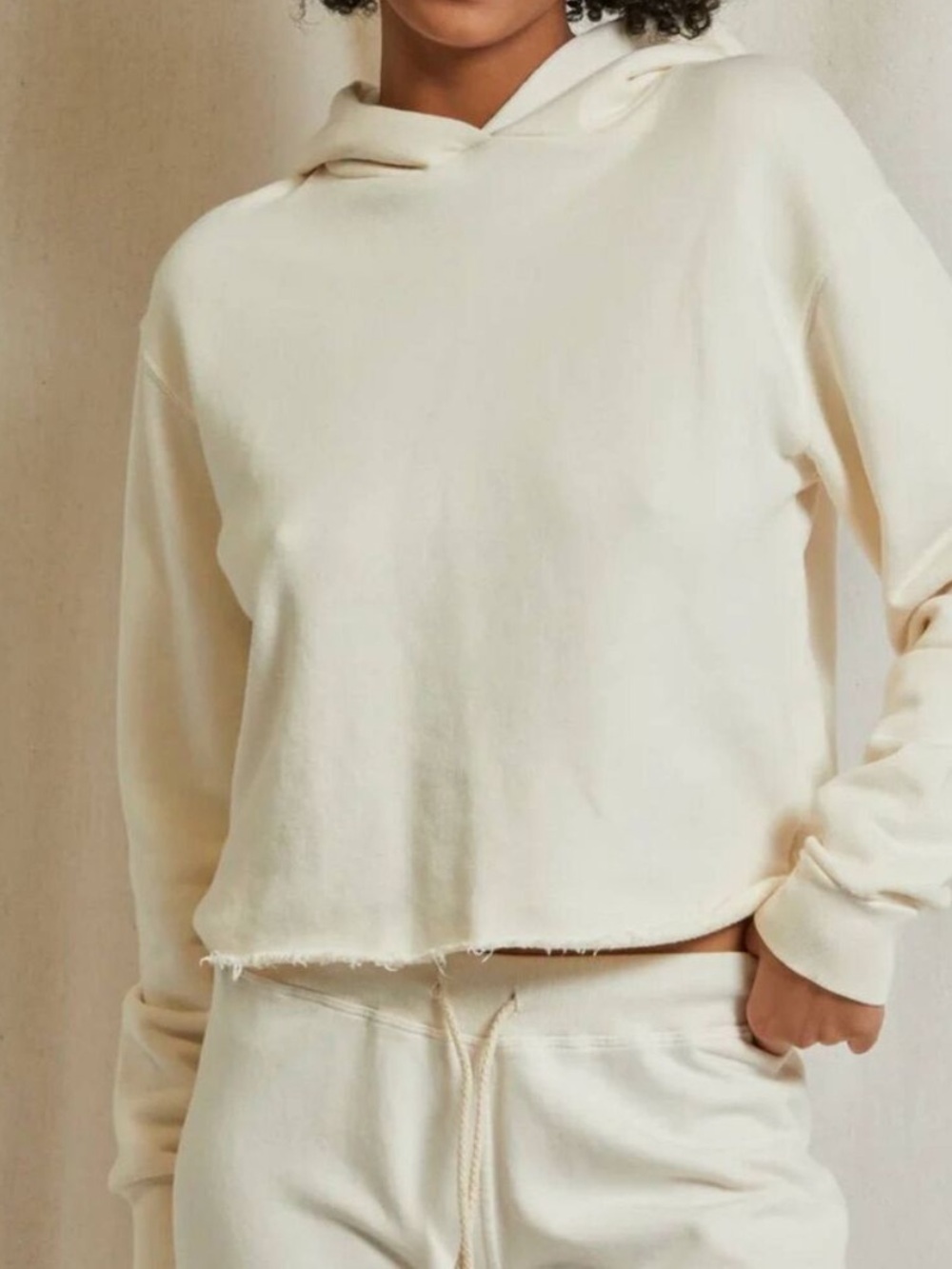 PerfectWhiteTee Kokomo Hoodie Beach Fleece Cut Off In Bright Ivory Small EUC